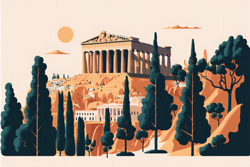 Título: Illustration of Athens, Greece, Parthenon, Acropolis. Generative AI. - obrazy, fototapety, plakaty