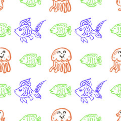 Seamless pattern. Children's drawings with wax crayons