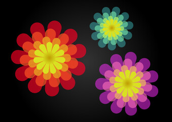 Flower patterns of different colors in vector