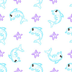 Obraz premium Seamless pattern. Children's drawings with wax crayons