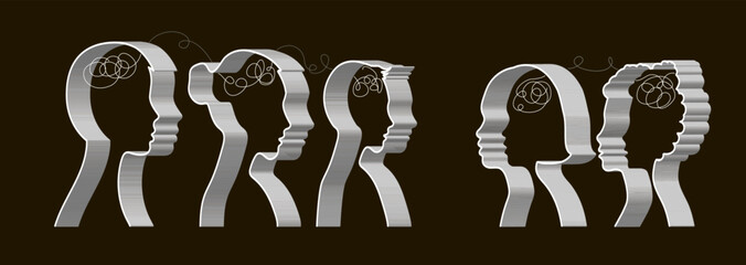 3d vector illustration. Men and women do not understand each other.
Misunderstanding in family relationships, between friends.