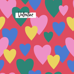 Seamless pattern design for Valentine's day with abstract heart shapes. Childish print for wrapping paper, party invitation and background