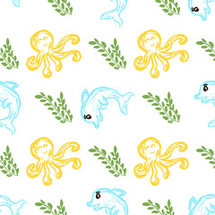 Seamless pattern. Children's drawings with wax crayons