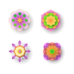 Set Abstract Collection 3D Colors Flower Paper Cut Background Vector Modern Design Style Shadow