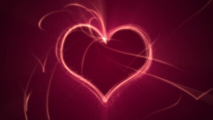 Glowing golden neon heart with flowing particles and swirling light beams on dark red. This romantic Valentine's Day background is full HD and a seamless loop. - Powered by Adobe