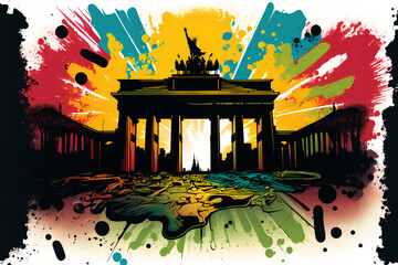 Illustration of Brandenburg gate Berlin Germany. Diversity. Generative AI. - obrazy, fototapety, plakaty