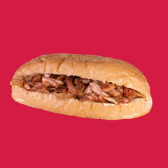 Turkish Doner Kebab Sandwich isolated on red background., chicken doner, meat doner 