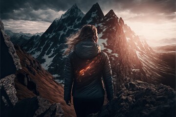 Woman on Mountain. Inspiration and Achievement 
