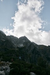 Rocky peak of the mountain. Sunny day in the European mountains.