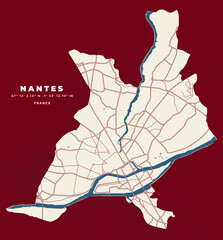 Nantes France Map Vector Poster Flyer