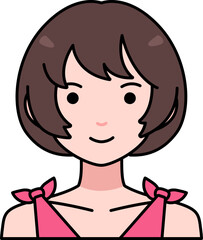 Cute Woman girl avatar User person people short hair Colored Outline Style