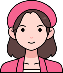 Kawaii Woman girl avatar User person pink suit hat Colored Outline Style