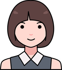 Woman girl avatar User person people bob short hair Colored Outline Style