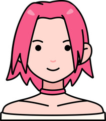 Woman girl avatar User person people pink short hair Colored Outline Style