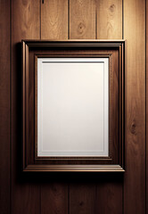 Mockup vertical frame on wooden wall classic design home interior close up. Generative AI 3D render