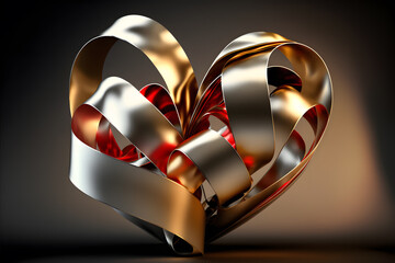 Valentines Day Decoration - Ribbon Shaped Hearts On Shiny Background made with Generative AI technology