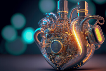 Abstract artificial intelligence heart technology background. Futuristic cyberspace concept. Generative Ai	