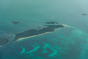 Aerial view of the islet Cayo Blanco (Blanco Cay) Cuba, located north of Varadero in the Caribbean Sea with white Beaches  