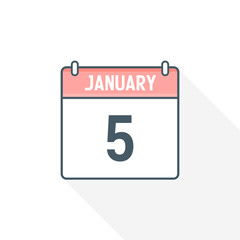 5th January calendar icon. January 5 calendar Date Month icon vector illustrator
