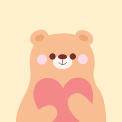 Cute bear with pink heart for Valentine's day