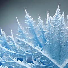 Winter frost patterns, cold, frost, frozen leaf Generative ai