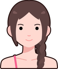 Avatar User Woman girl person people cute pigtail hair Flat Black Outline