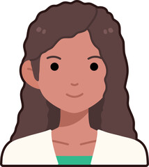 Woman girl avatar User person Curly hair black skin Flat Black Outline