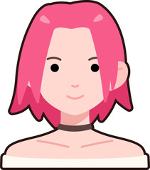 Woman girl avatar User person people pink short hair Flat Black Outline