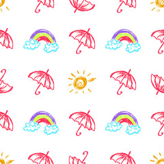 Seamless pattern. Children's drawings with wax crayons