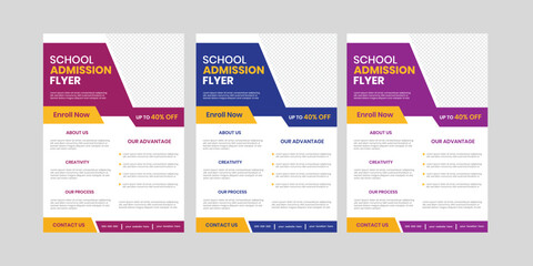 a set of three one sided kids online student admission flyer and study leaflet design