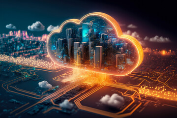 Cloud computing technology concept. Futuristic illustration. AI generative	
