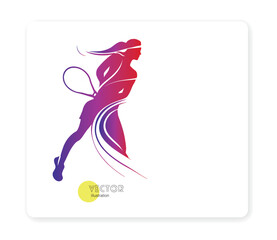 silhouette of a girl playing tennis, clean logo design © adimas