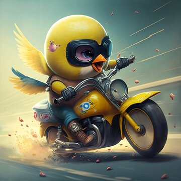 Cute bird on a motorcycle
