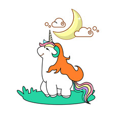 kawaii cartoon unicorn illustration hand drawn