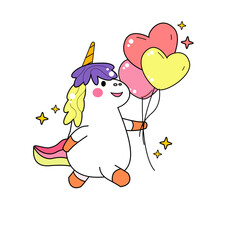 kawaii cartoon unicorn illustration hand drawn