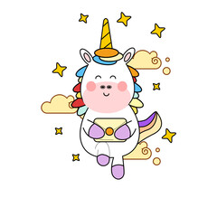 kawaii cartoon unicorn illustration hand drawn