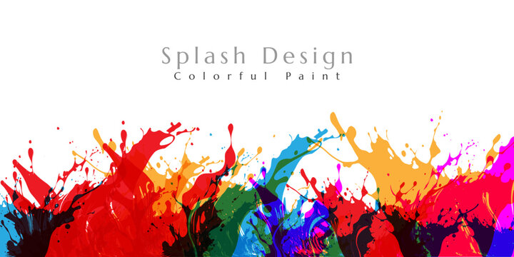 Colorful artistic banner with paint splashes design elements.