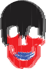 Vector line- art skull made by vertical lines. Human skull front view, enlightened from under.