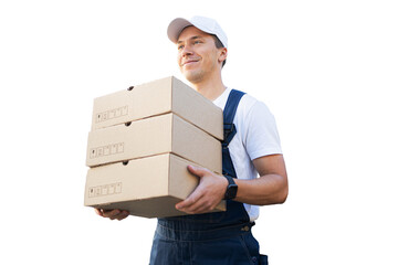 Courier uniform delivery courier company many cartons carton order to customer, isolated,...