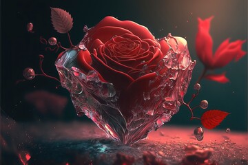 Red rose in the dark Illustration for Valantine Day. Genrative AI
