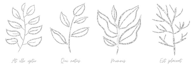 Silver outline doodle art leaves