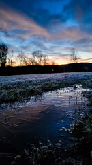 Sonnenaufgang in gefrorener Pf&uuml;tze