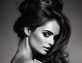 Fototapeta premium Beautiful woman with big volumized hair. Digitally AI generated image.