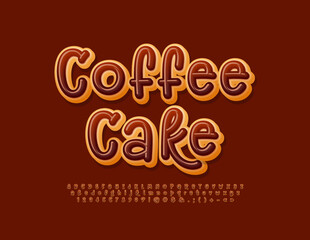 Vector choco Emblem Coffee Cake. Bright Donut Font. Modern Delicious Alphabet Letters and Numbers.