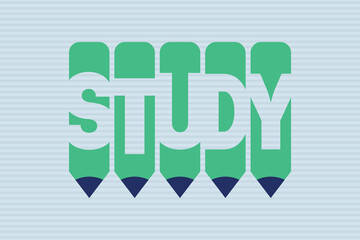 Study text with Pen symbol creative ideas design, vector illustration graphic design. Study typography negative space word vector illustration. Educational typography in Pencil sign vector design.