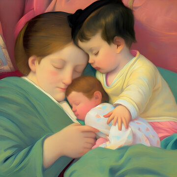 Everyday Love: Mother and Child Cuddled Up Reading a Book Together - Valentine's Day Digital Art