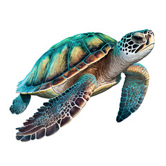 sea turtle majestic dramatic illustration isolated on white background
