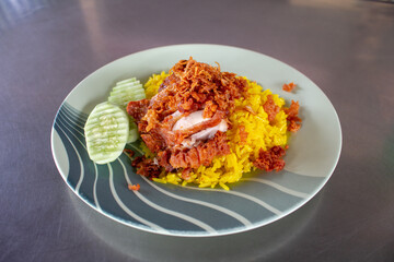 Chicken Biryani with green chutney.