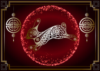 Black water rabbit-symbol of 2023. Chinese New Year. Holiday zodiac sign of animal. Vector illustration.
