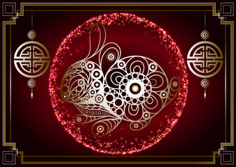 Black water rabbit-symbol of 2023. Chinese New Year. Holiday zodiac sign of animal. Vector illustration.
